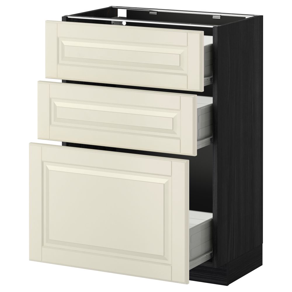 Напольный шкаф с 3 ящиками МЕТОД / ФОРВАРА, черный, Будбин белый с оттенком - схема-чертеж с размерами