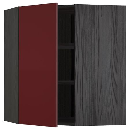 Угловой навесной шкаф с полками, черный Калларп/глянцевый темный красно-коричневый 68x80 см IKEA МЕТОД 793.278.54