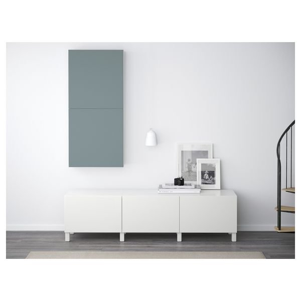 Навесной шкаф с 2 дверями БЕСТО, белый, Вальвикен серо-бирюзовый (60x20x128 см) - фото 2