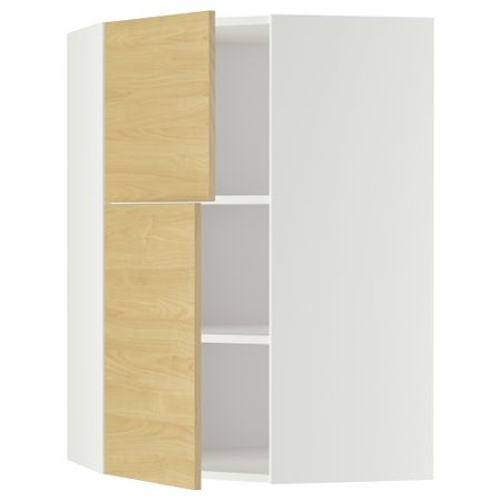 Угловой навесной шкаф + полки, 2 дверцы МЕТОД, белый, Тингсрид береза (68x100 см)