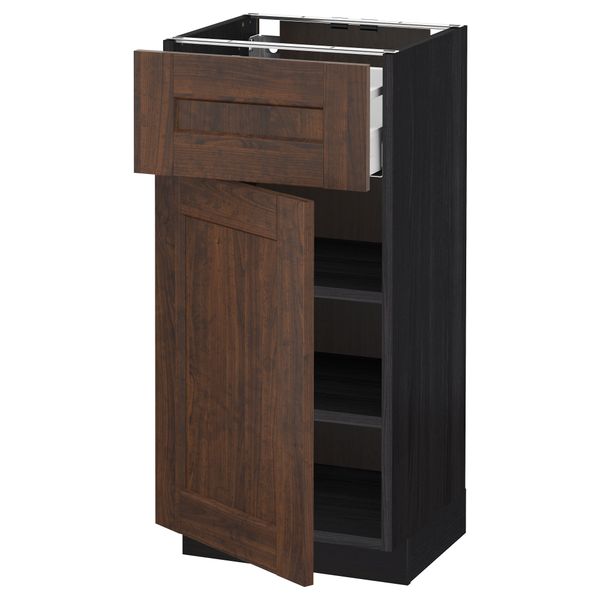 Напольный шкаф с ящиком, дверью МЕТОД / МАКСИМЕРА, черный, Эдсерум коричневый - схема-чертеж с размерами