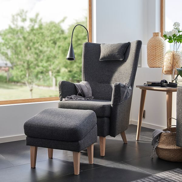 Кресло с табуретом для ног, Gunnared темно-серый IKEA OMTÄNKSAM ОМТЭНКСАМ 594.878.34 - схема-чертеж с размерами