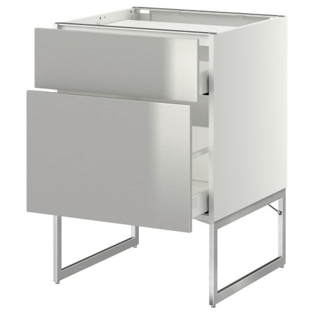 Напольный шкаф, 2 фронтальных панели, 3 ящика МЕТОД / МАКСИМЕРА, белый, Гревста нержавеющ сталь