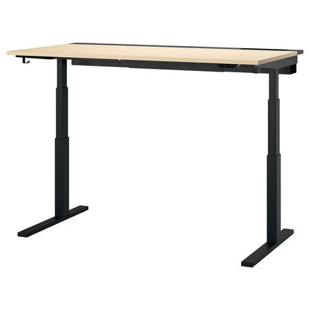 MITTZON Стол/трансф - электрический березовый шпон/чёрный 160x80 см