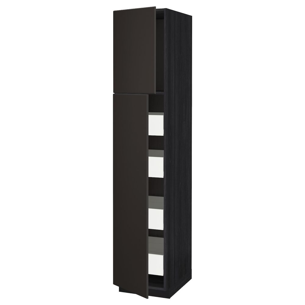 Высокий шкаф/2дверцы/4ящика, черный/Кунгсбакка антрацит 40x60x200 см IKEA МЕТОД / ФОРВАРА 693.559.65 - фото 1