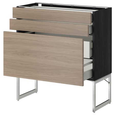 Напольный шкаф 3 фронтальных панели, 2 нижних, 2 средних ящика МЕТОД / МАКСИМЕРА, черный, Брокхульт светло-серый