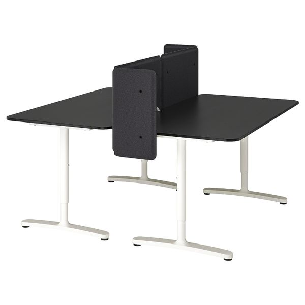 Стол с экраном, ясеневый шпон, черная морилка, белый 160x160 55 см IKEA БЕКАНТ 892.879.61 - фото 1