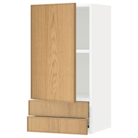 Навесной шкаф с дверцей, 2 ящика МЕТОД / ФОРВАРА, белый, Экестад дуб