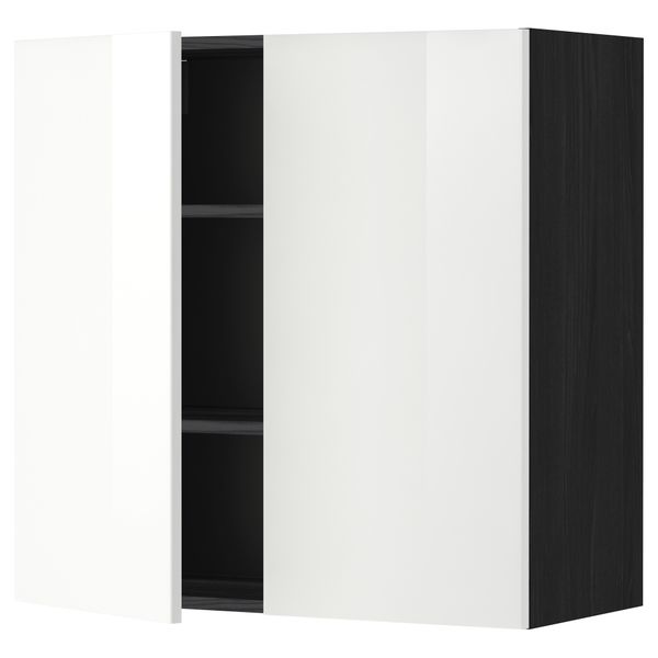 Навесной шкаф с полками, 2 дверцы МЕТОД, черный, Рингульт белый - схема-чертеж с размерами