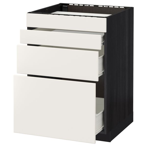 Напольный шкаф для духовки, 4фасада, 3 ящика МЕТОД / ФОРВАРА, черный, Веддинге белый - схема-чертеж с размерами