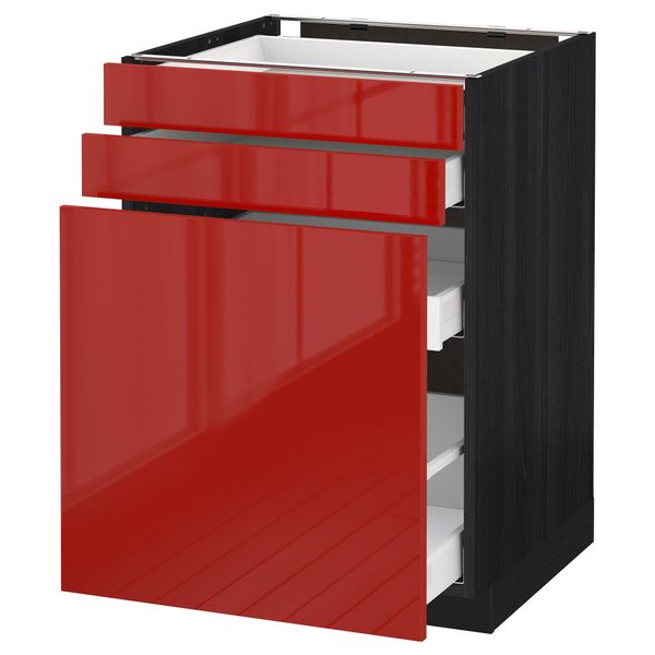 Напольный шкаф с выдвижными модулями, 2 фронтальные панели МЕТОД / МАКСИМЕРА, черный, Рингульт красный - схема-чертеж с размерами