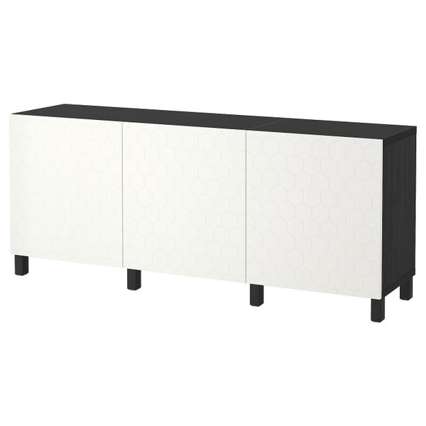 Комбинация для хранения с дверцами, черно-коричневый/вассвик/стуббарп белый 180x40x74 см IKEA БЕСТО 092.666.65 - фото 1