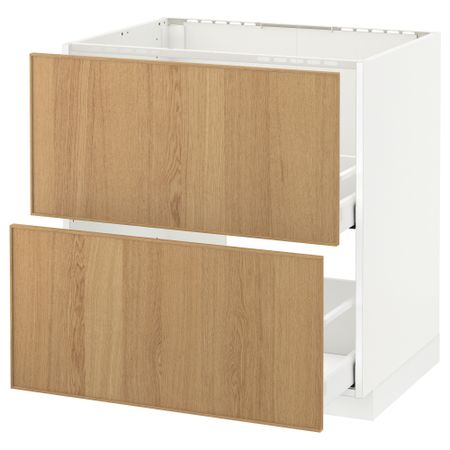 Напольный шкаф под мойку + 2 фронтальных панели, 2 ящика МЕТОД / МАКСИМЕРА, белый, Экестад дуб