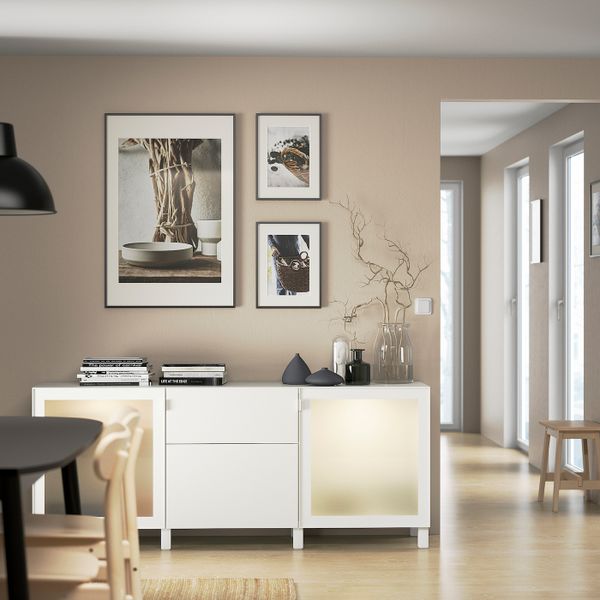 Комбинация для хранения с ящиками, белый/сельсв/стуббарп глянцевый, белый матовое стекло 180x42x74 см IKEA BESTÅ БЕСТО - фото 3