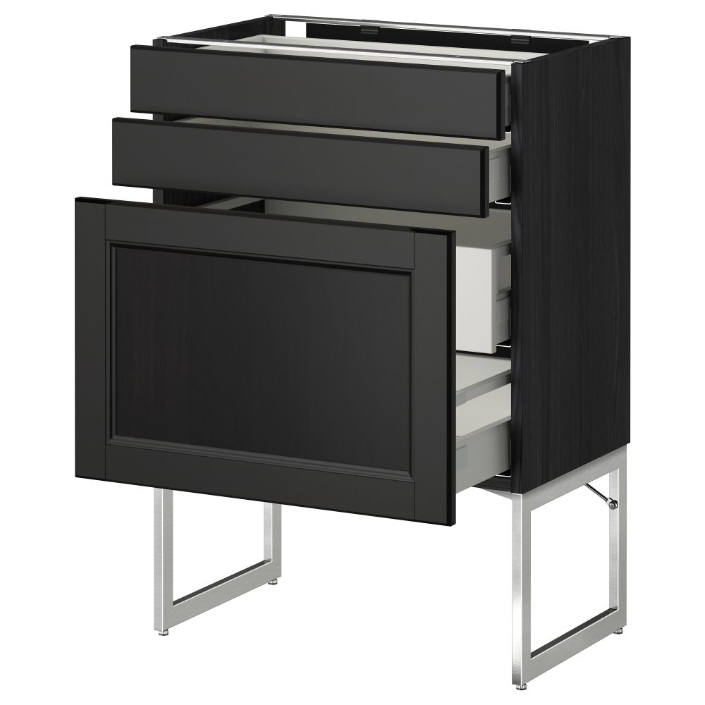 Напольный шкаф 3 фронтальных панели, 2 нижних, 2 средних ящика МЕТОД / МАКСИМЕРА, черный, Лаксарби черно-коричневый - схема-чертеж с размерами