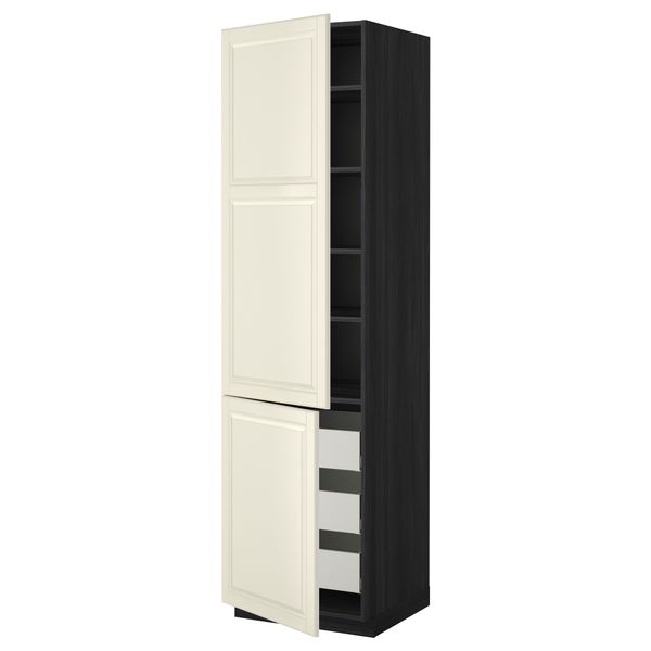 Высокий шкаф + полки, 3 ящика, 2 дверцы МЕТОД / МАКСИМЕРА, черный, Будбин белый с оттенком - фото 1