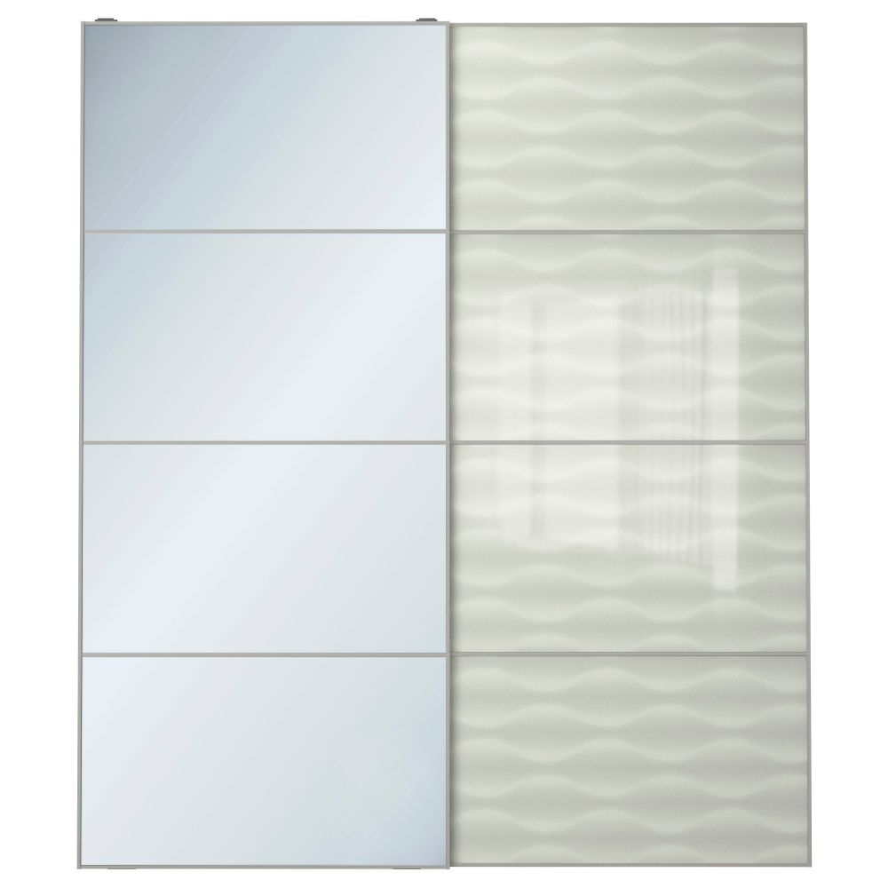 Пара раздвижных дверей АУЛИ / ИННФЬОРДЕН, зеркальное стекло, белое стекло - схема-чертеж с размерами