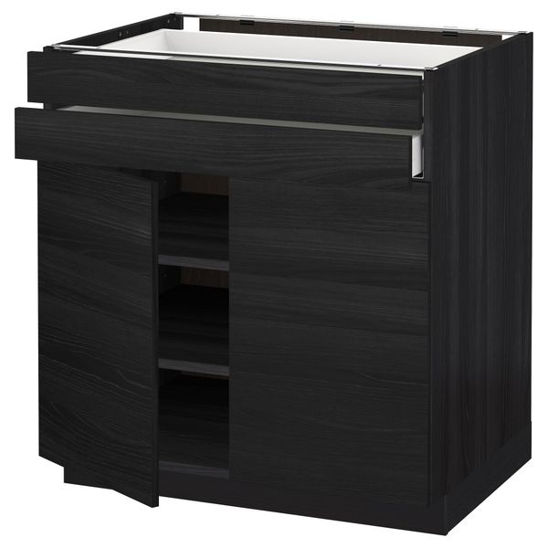 Напольный шкаф, 2 дверцы, 2 ящика МЕТОД / МАКСИМЕРА, черный, Тингсрид черный - схема-чертеж с размерами