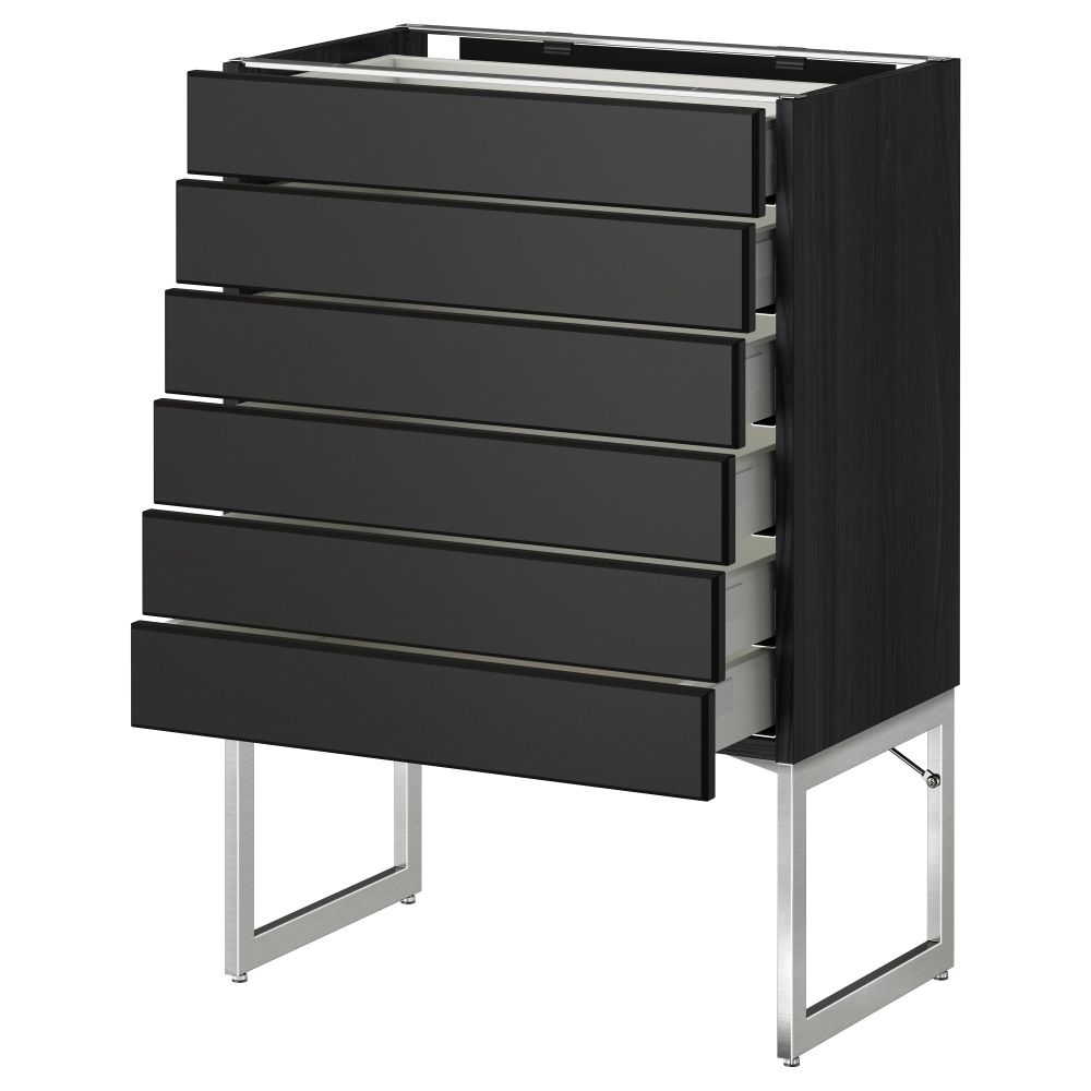 Напольный шкаф 6 фронтальных панелей, 6 нижних ящиков МЕТОД / МАКСИМЕРА, черный, Лаксарби черно-коричневый - схема-чертеж с размерами