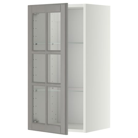 Навесной шкаф, полки, стеклянная дверца, белый, Bodbyn серый, 40x80 см IKEA METOD МЕТОД 593.949.53