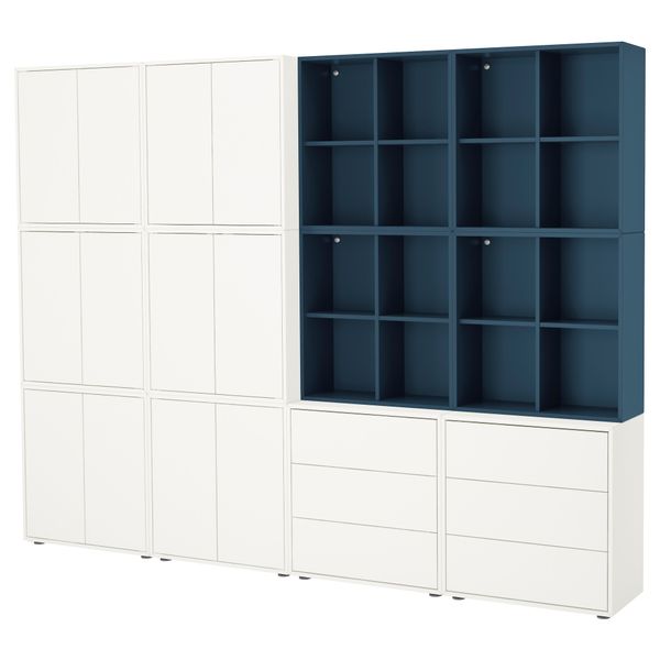 Комбинация шкафов с ножками ЭКЕТ, белый, темно-синий (280x35x212 см) - фото 1