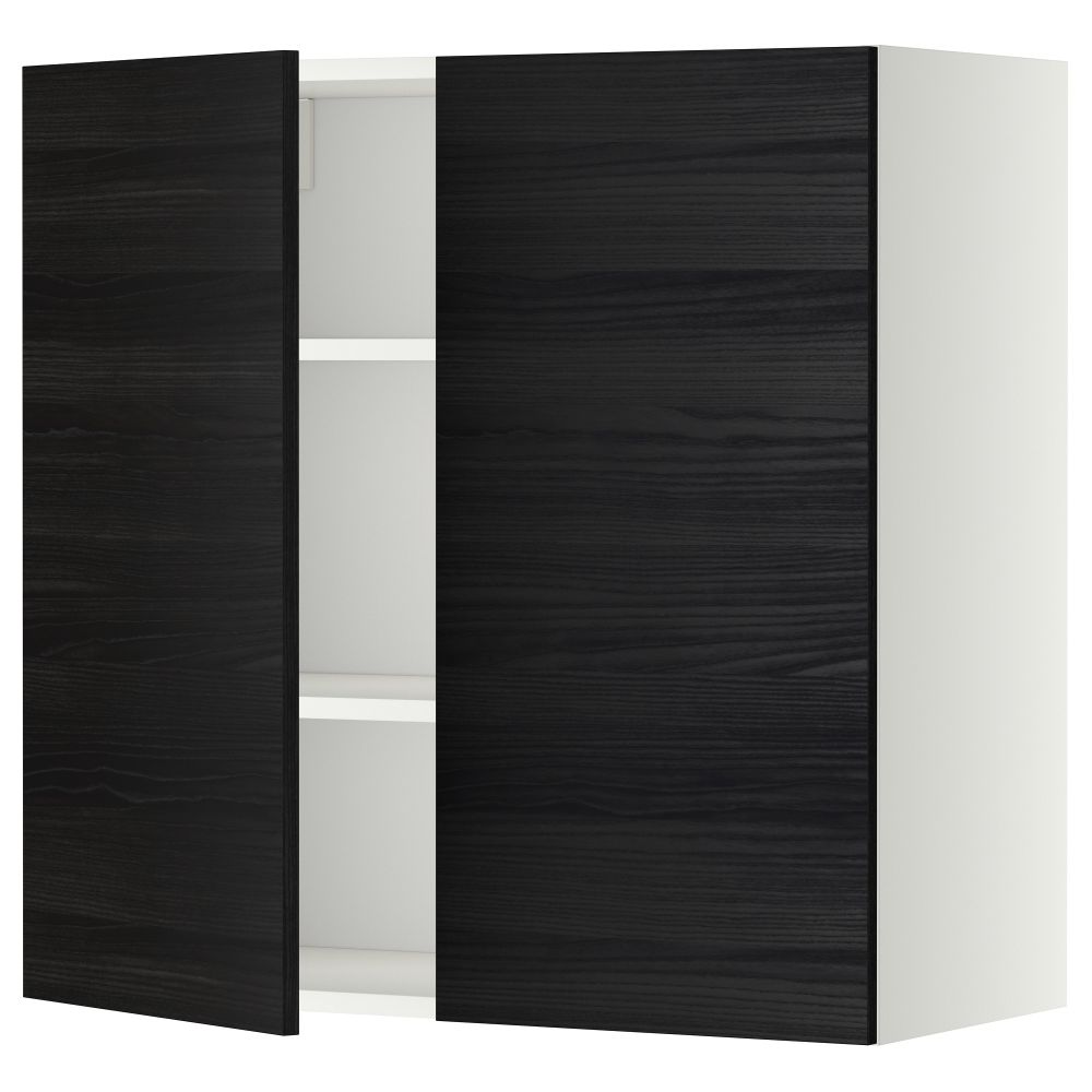 Навесной шкаф с полками, 2 дверцы МЕТОД, белый, Тингсрид черный - схема-чертеж с размерами