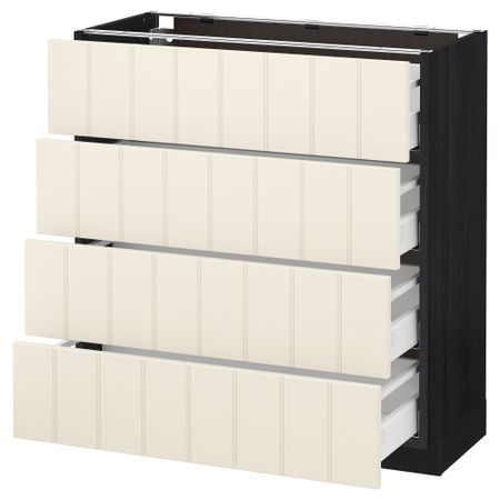Напольный шкаф 4 фронтальных панели, 4 ящика МЕТОД / МАКСИМЕРА, черный, Хитарп белый с оттенком