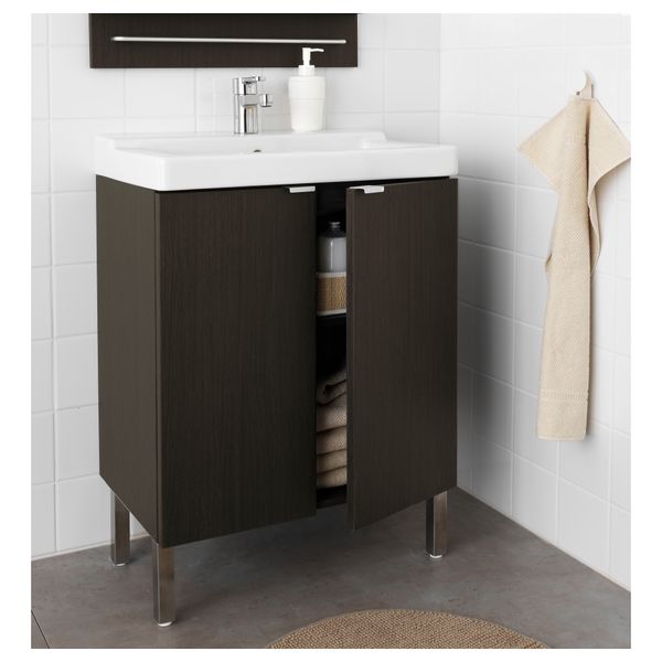 Шкаф под раковину с 2 дверцами ЛИЛЛОНГЕН / ТЭЛЛЕВИКЕН, черно-коричневый - схема-чертеж с размерами