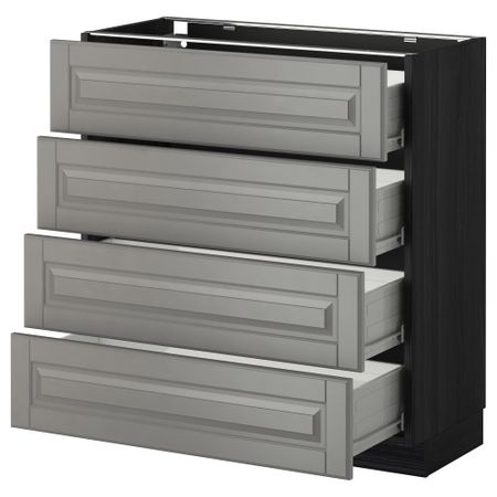 Напольный шкаф 4 фронтальных панели, 4 ящика МЕТОД / ФОРВАРА, черный, Будбин серый
