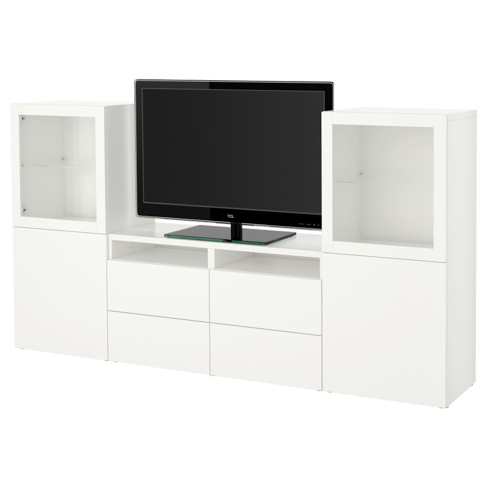 Шкаф для ТВ, комбинированный, стекляные дверцы БЕСТО, Лаппвикен, Синдвик белый прозрачное стекло (240x40x128 см) - фото 1