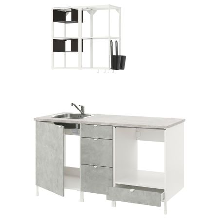 Кухня, 163x63.5x222 см, белый, под бетон IKEA BEGIVENHET БЕГИВЕНХЕТ 693.374.29