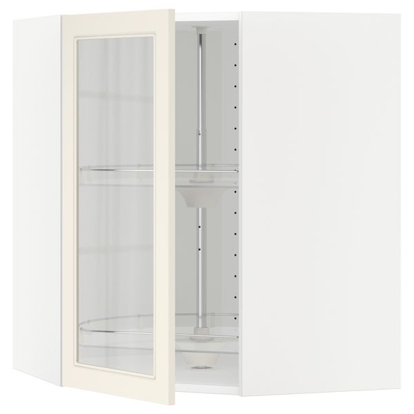 Угловой навесной шкаф с вращающающейся секцией, стеклянными дверцами МЕТОД, белый, Хитарп белый с оттенком - схема-чертеж с размерами
