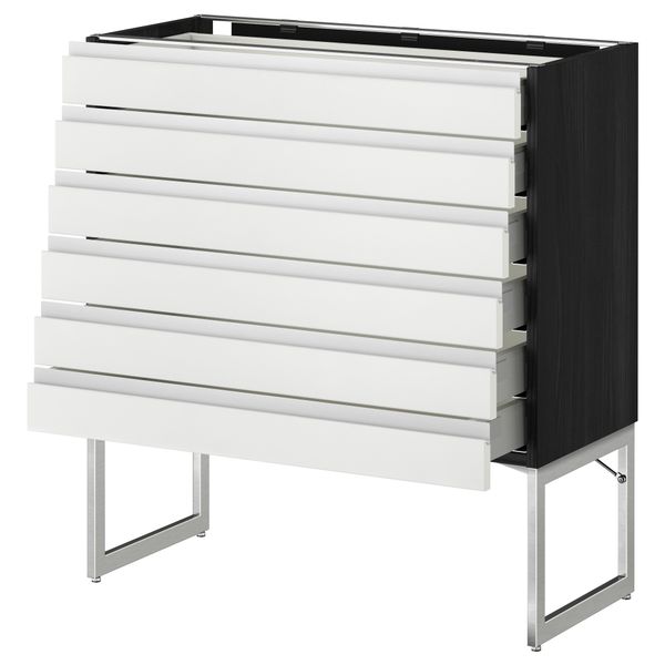 Напольный шкаф 6 фронтальных панелей, 6 нижних ящиков МЕТОД / МАКСИМЕРА, черный, Нодста белый - схема-чертеж с размерами