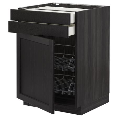 Напольный шкаф, дверца, 2 ящика, проволочных корзин МЕТОД / МАКСИМЕРА, черный, Лерхюттан черная морилка