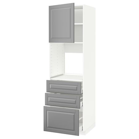 Высокий шкаф для духовки/дверь/3ящика, белый/Будбин серый 60x60x200 см IKEA METOD МЕТОД / MAXIMERA МАКСИМЕРА 692.331.58