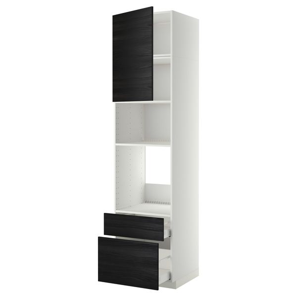 Высокий шкаф для духовки/СВЧ дверца, 2 ящика МЕТОД / МАКСИМЕРА, белый, Тингсрид черный - схема-чертеж с размерами