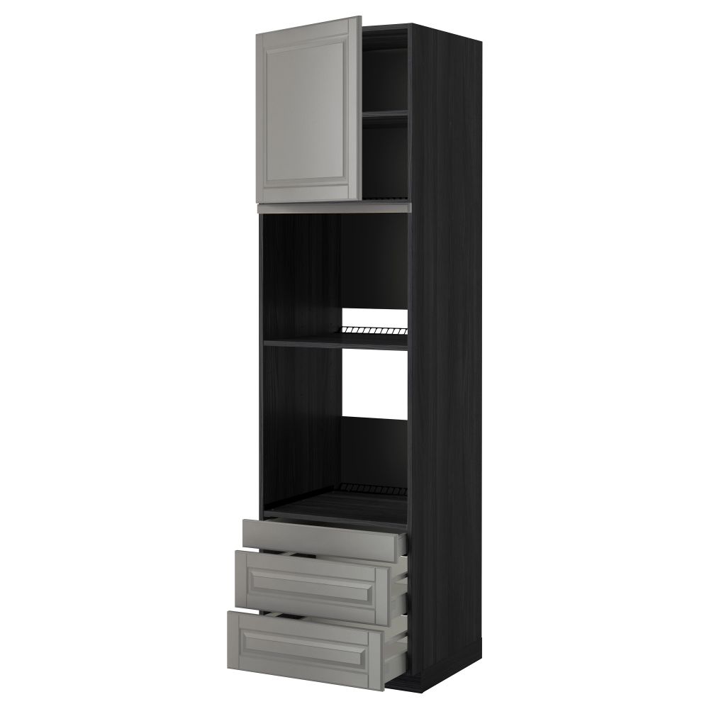 Высокий шкаф для духовки комбинированный, духовка + дверца, 3 ящика МЕТОД / МАКСИМЕРА, черный, Будбин серый - фото 1