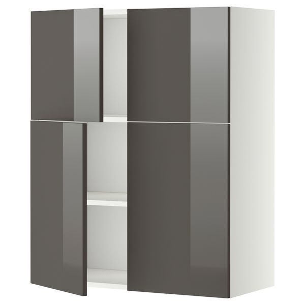 Навесной шкаф с полками, 4 дверцы МЕТОД, белый, Рингульт серый (80x100 см) - схема-чертеж с размерами