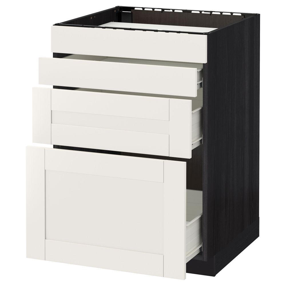 Напольный шкаф для духовки, 4фасада, 3 ящика МЕТОД / ФОРВАРА, черный, Сэведаль белый - схема-чертеж с размерами