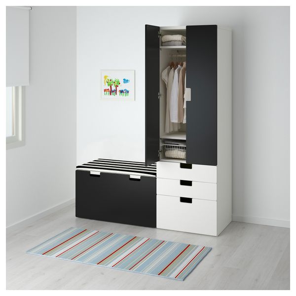 Комбинация для хранения со скамьей СТУВА, белый, черный (150x50x192 см) - фото 2