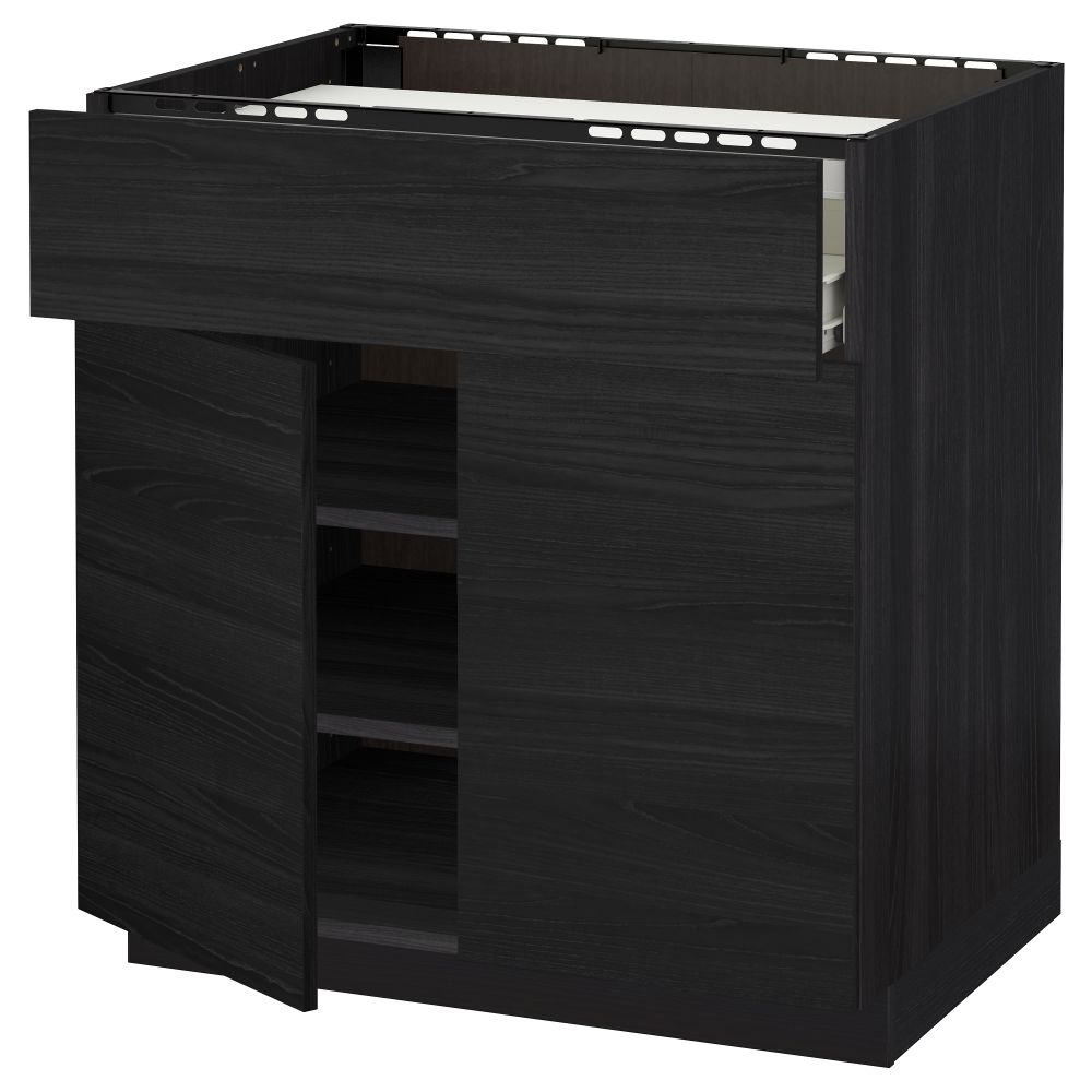 Напольный шкаф для варочной панели, ящик, полка, 2 дверцы МЕТОД / ФОРВАРА, черный, Тингсрид черный (80x60 см) - схема-чертеж с размерами