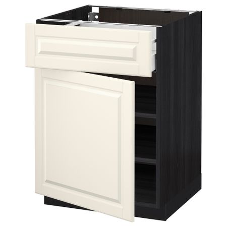 Напольный шкаф с ящиком, дверью МЕТОД / МАКСИМЕРА, черный, Будбин белый с оттенком