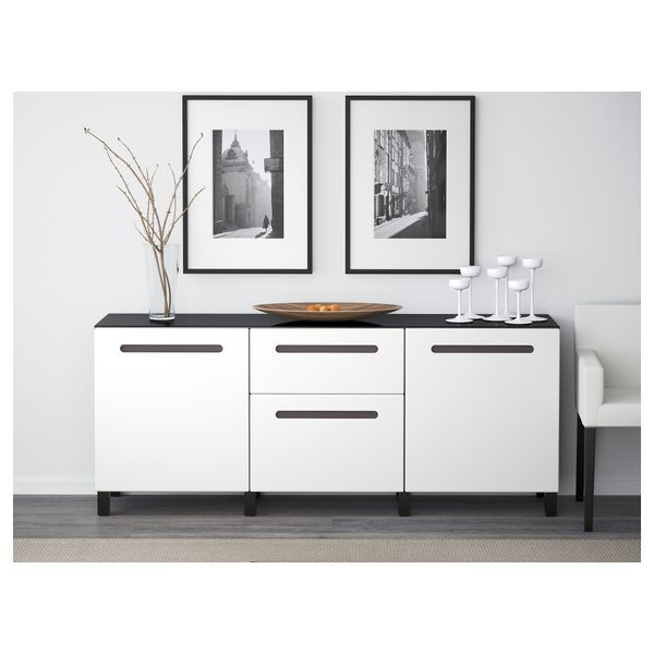 Комбинация для хранения с дверцами, ящиками БЕСТО, черно-коричневый, Марвикен белый (180x40x74 см) - фото 2