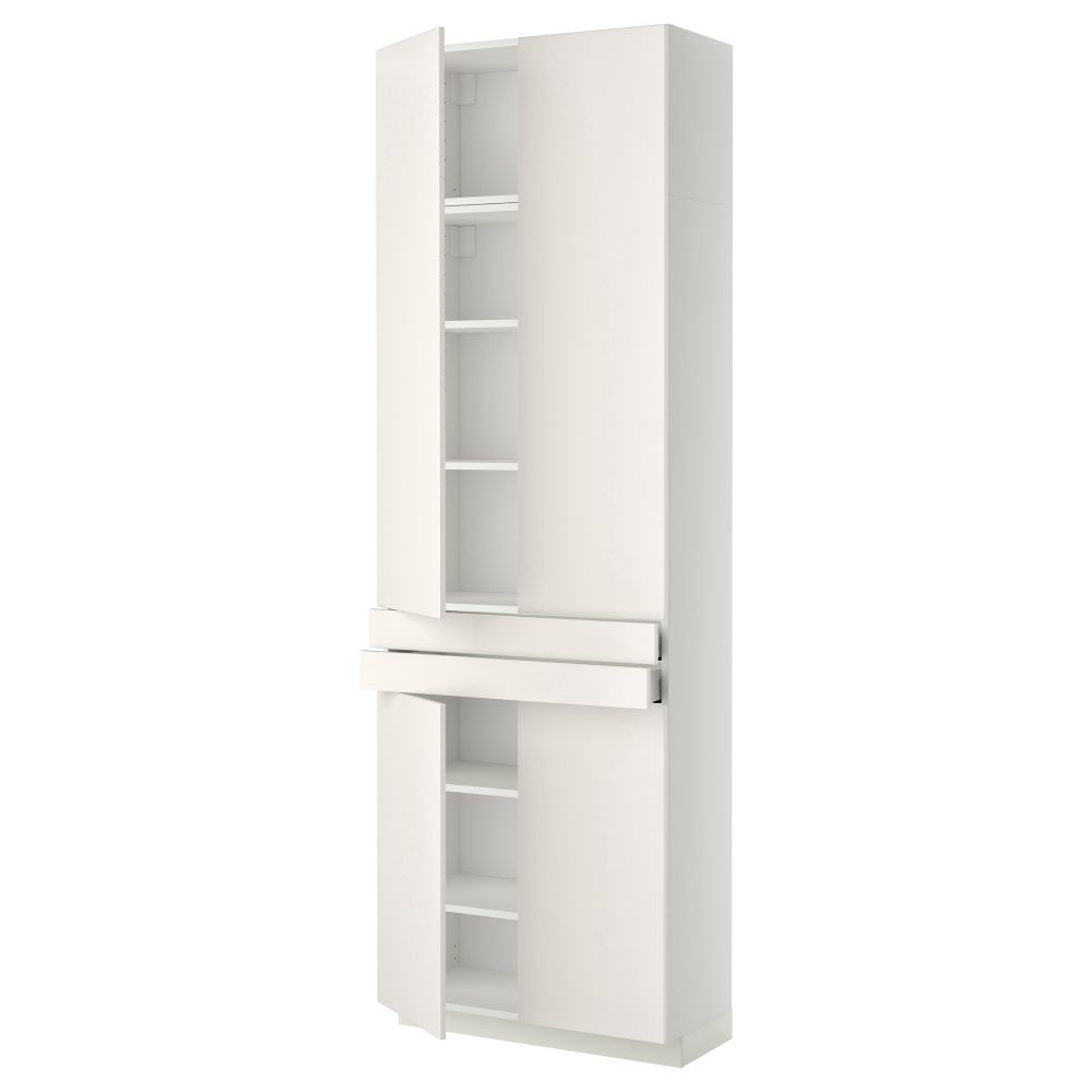 Высокий шкаф + полки, 2 ящика, 4 дверцы МЕТОД / МАКСИМЕРА, белый, Веддинге белый (80x37x240 см) - фото 1