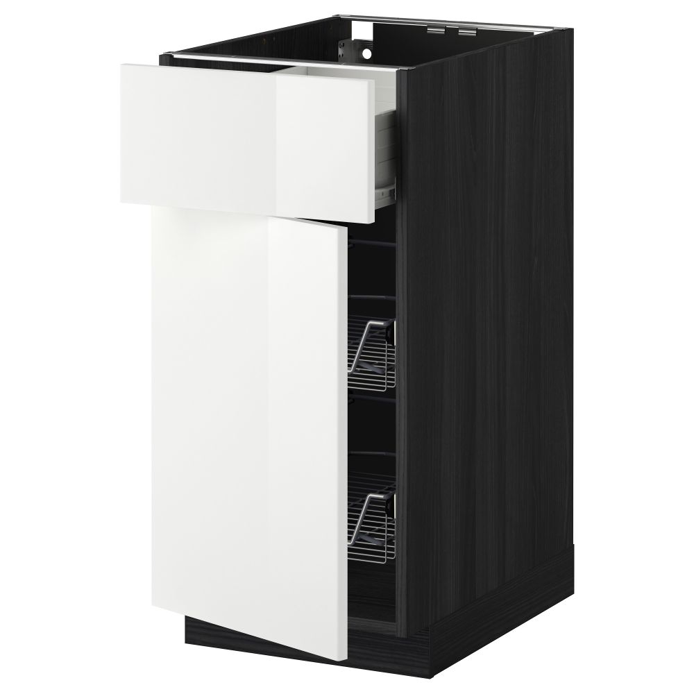 Напольный шкаф с проволочной корзиной, ящиком, дверью МЕТОД / ФОРВАРА, черный, Рингульт белый - схема-чертеж с размерами