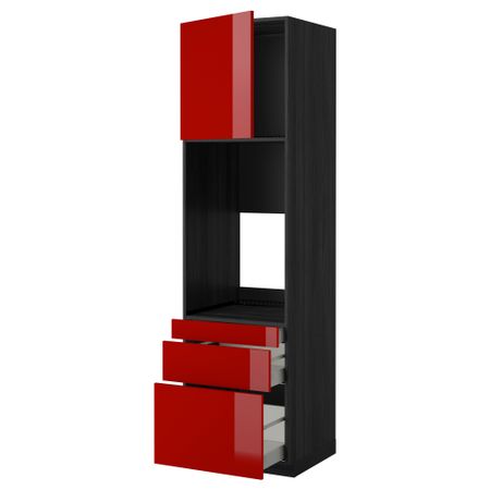 Высокий шкаф для двойной духовки, 3 ящика, дверца МЕТОД / МАКСИМЕРА, черный, Рингульт красный