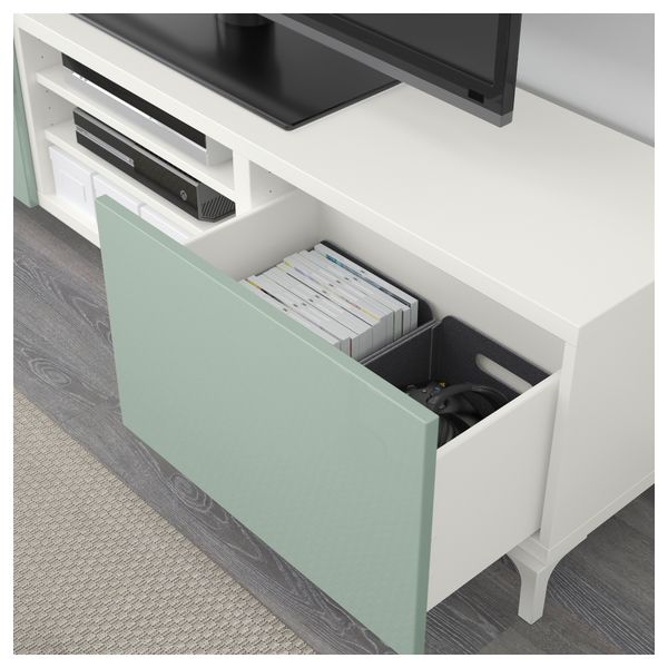 Тумба для ТВ с ящиками БЕСТО, белый, Сельсвикен глянцевый/серо-зеленый светлый (180x40x48 см) - фото 3