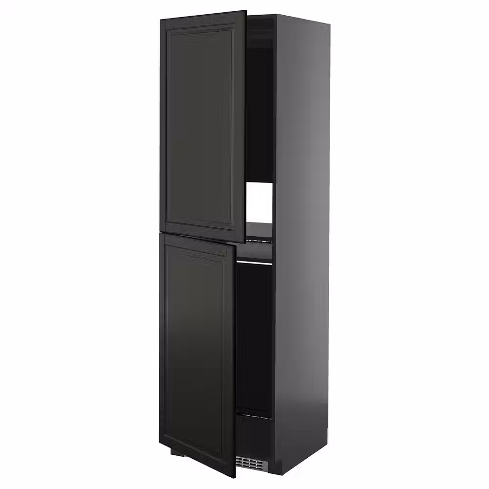 METOD Высокий шкаф д/холодильн/морозильн - черно-серый/Bodbyn чёрный 60x60x200 см - фото 1