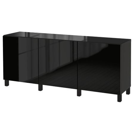 Комбинация для хранения с дверцами БЕСТО, черно-коричневый, Сельсвикен глянцевый/черный (180x40x74 см)