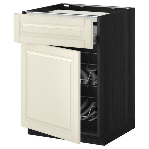 Напольный шкаф для варочной панели, ящик, 2 проволочных корзины МЕТОД / ФОРВАРА, черный, Будбин белый с оттенком (60x60 см) - фото 1